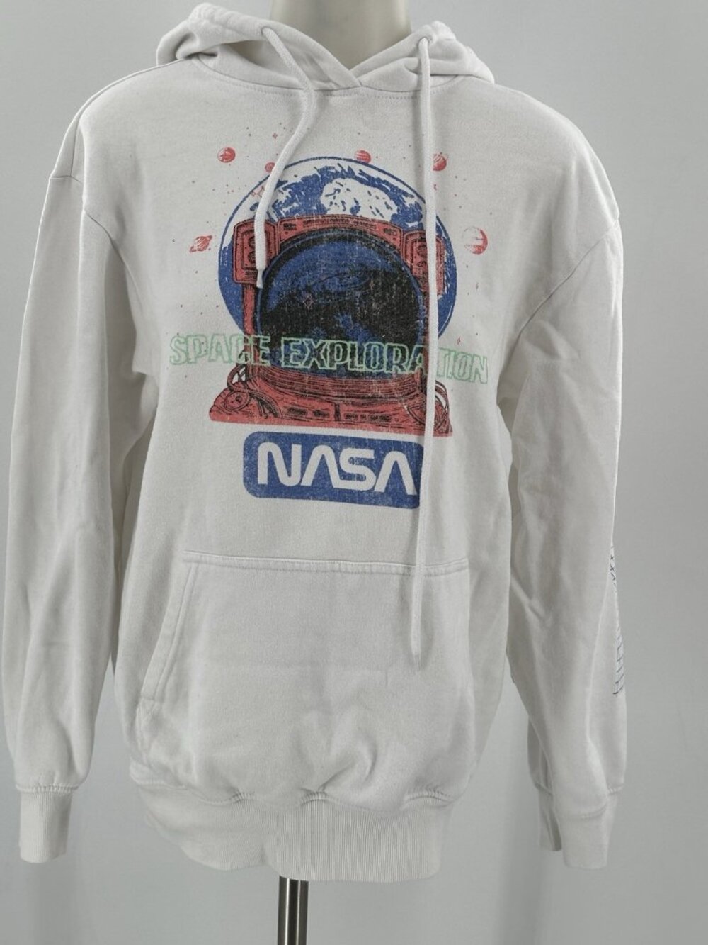 Hyper Space NASA Exploration Hoodie Astronaut Pullover White Sweatshirt Small